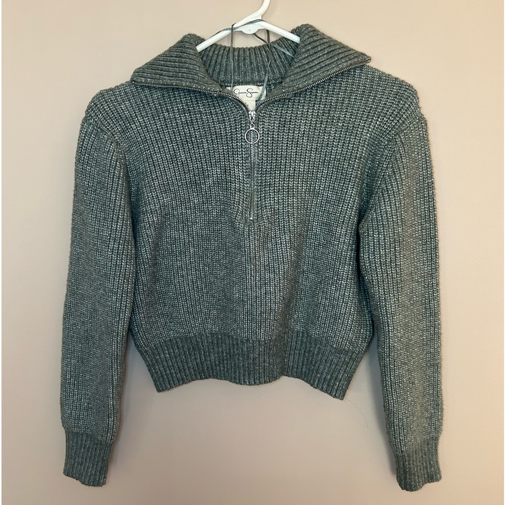 Jessica Simpson Cropped Green Knit Quarter Zip
